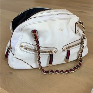 Gucci white leather bowling bag